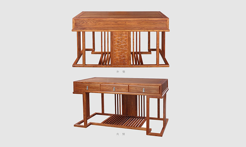 蚌埠 别墅中式家居书房装修实木书桌效果图
