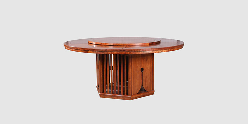 蚌埠中式餐厅装修天地圆台餐桌红木家具效果图