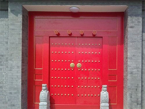 蚌埠中国传统四合院系列朱红色中式木制大门木作